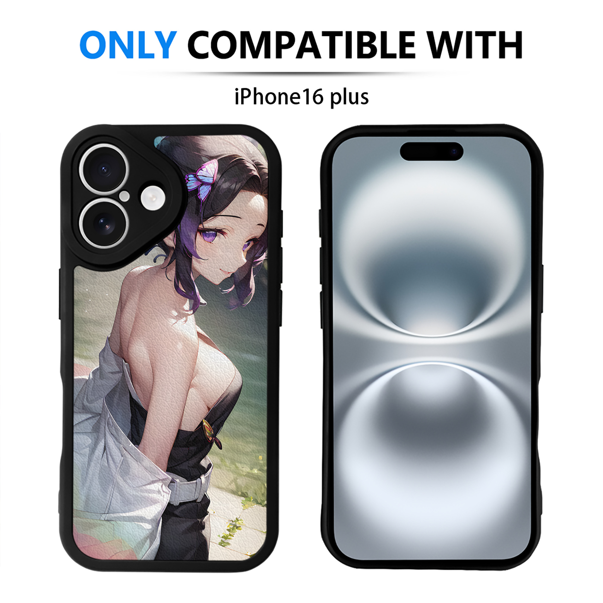 （画像用） 鬼滅の刃（きめつのやいば）蟲柱-胡蝶 しのぶ／こちょう しのぶ Kochou Shinobu 【iPhone 16シリーズ対応】シリコンスマホケース（レザー調） 材質：シリコン